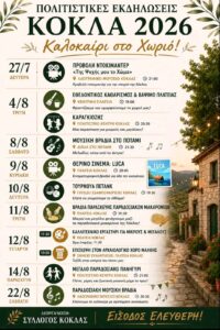 ΠΡΟΓΡΑΜΜΑ ΠΟΛΙΤΙΣΤΙΚΩΝ ΕΚΔΗΛΩΣΕΩΝ ΚΟΚΛΑ 2026